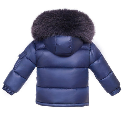 *SALE* Baby Unisex Navy Puffer Coat with Faux Fur Hood "MYD409N"
