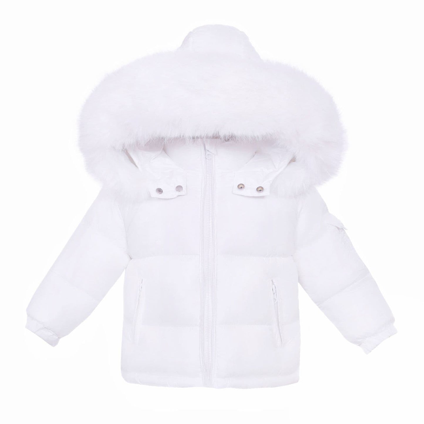 *SALE* Baby Unisex White Puffer Coat with Faux Fur Hood "MYD409W"