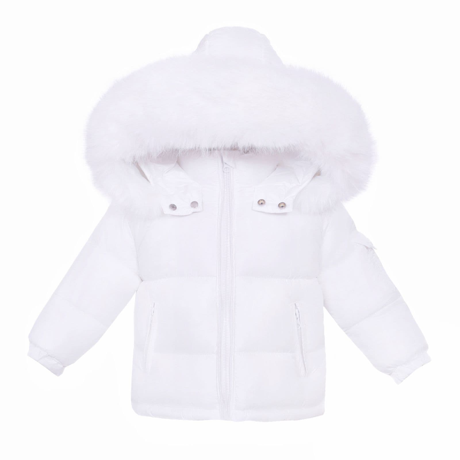 *SALE* Baby Unisex White Puffer Coat with Faux Fur Hood "MYD409W"