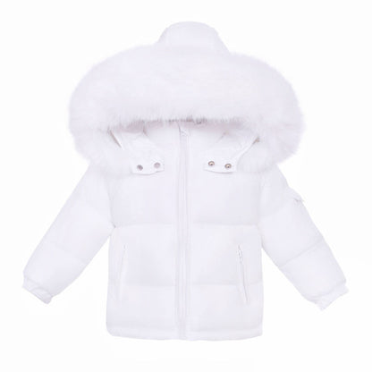 *SALE* Baby Unisex White Puffer Coat with Faux Fur Hood "MYD409W"