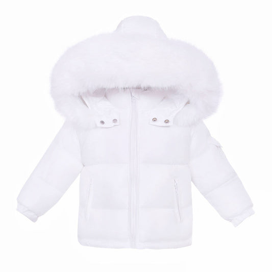 *SALE* Baby Unisex White Puffer Coat with Faux Fur Hood "MYD409W"