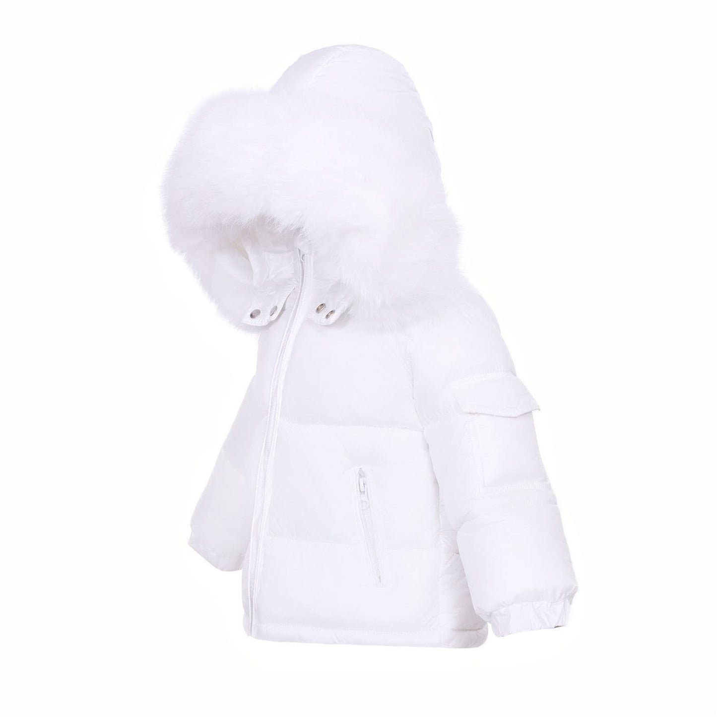 *SALE* Baby Unisex White Puffer Coat with Faux Fur Hood "MYD409W"