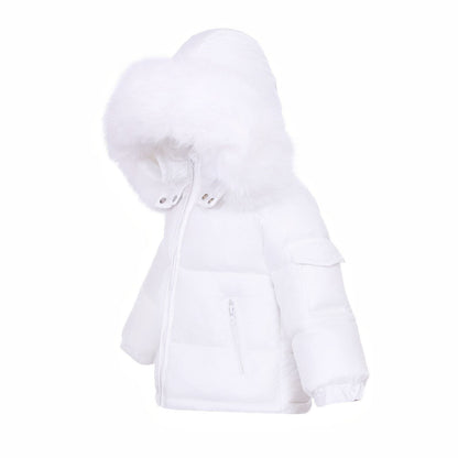 *SALE* Baby Unisex White Puffer Coat with Faux Fur Hood "MYD409W"