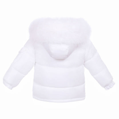 *SALE* Baby Unisex White Puffer Coat with Faux Fur Hood "MYD409W"