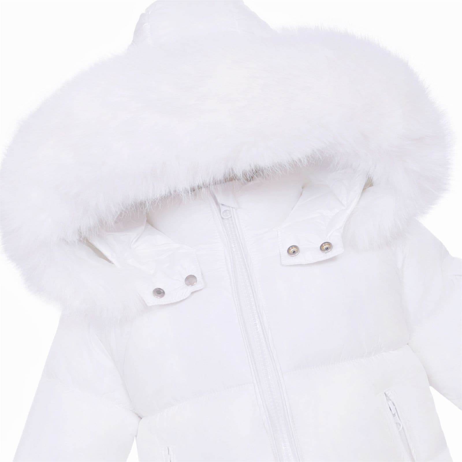 *SALE* Baby Unisex White Puffer Coat with Faux Fur Hood "MYD409W"