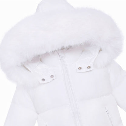 *SALE* Baby Unisex White Puffer Coat with Faux Fur Hood "MYD409W"