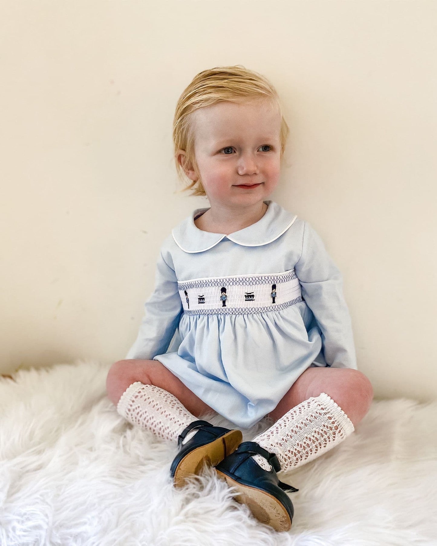 *SALE* Blue Boys Smocked Soilder Embroidery Romper "MYDE003"