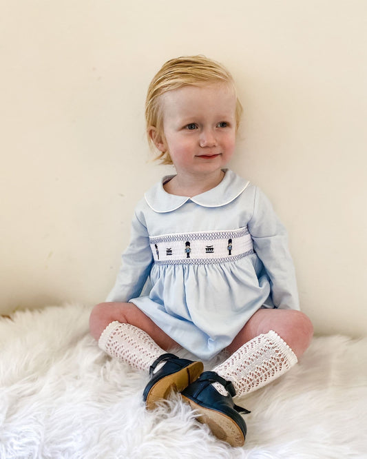 *SALE* Blue Boys Smocked Soilder Embroidery Romper "MYDE003"