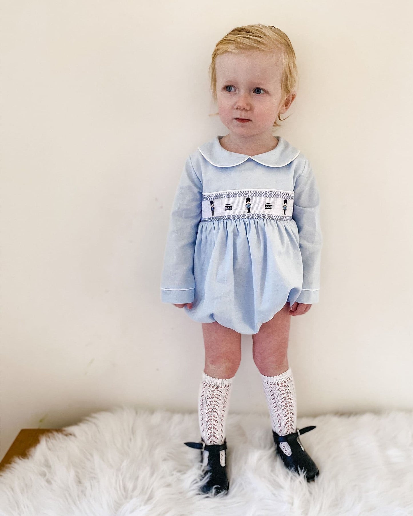 *SALE* Blue Boys Smocked Soilder Embroidery Romper "MYDE003"