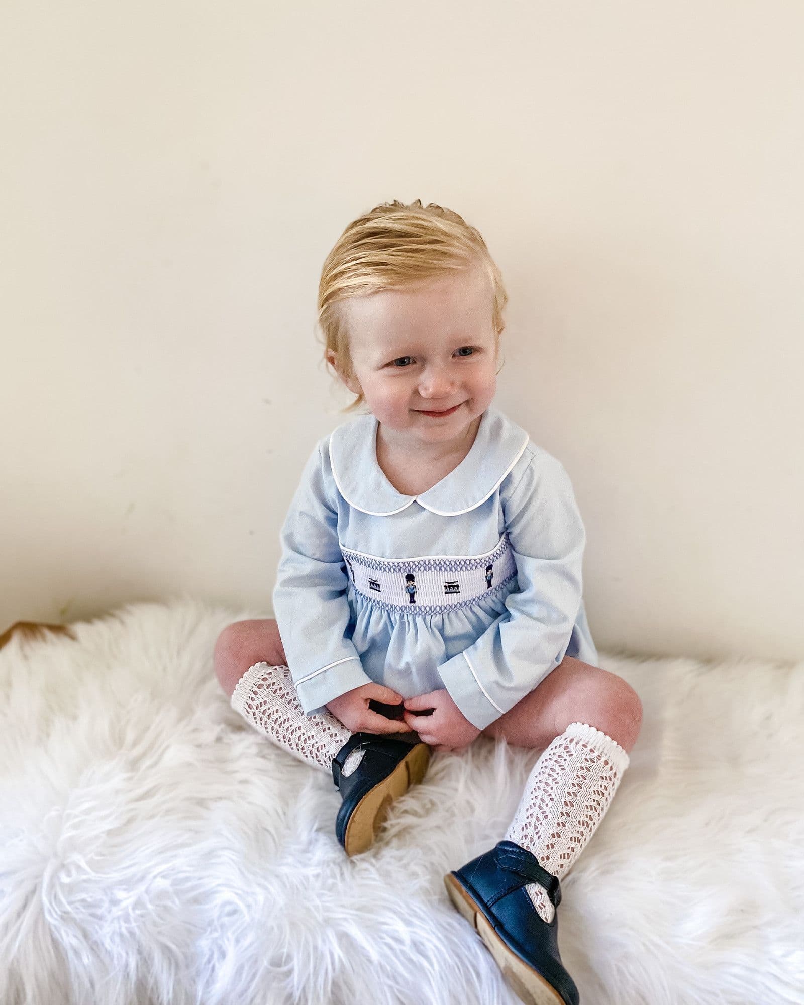 *SALE* Blue Boys Smocked Soilder Embroidery Romper "MYDE003"