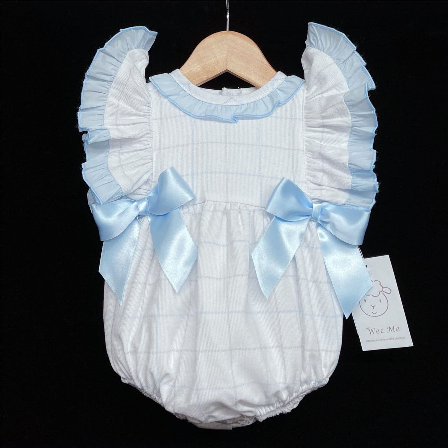 *SALE* Blue Check Pattern Frilly Shoulder Romper "MYD305 B"