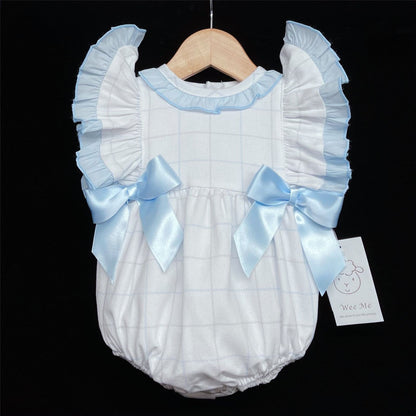 *SALE* Blue Check Pattern Frilly Shoulder Romper "MYD305 B"