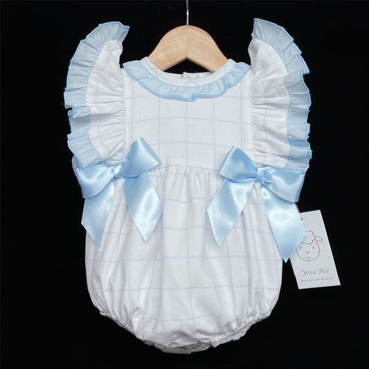 *SALE* Blue Check Pattern Frilly Shoulder Romper "MYD305 B"