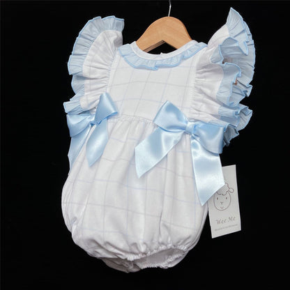 *SALE* Blue Check Pattern Frilly Shoulder Romper "MYD305 B"