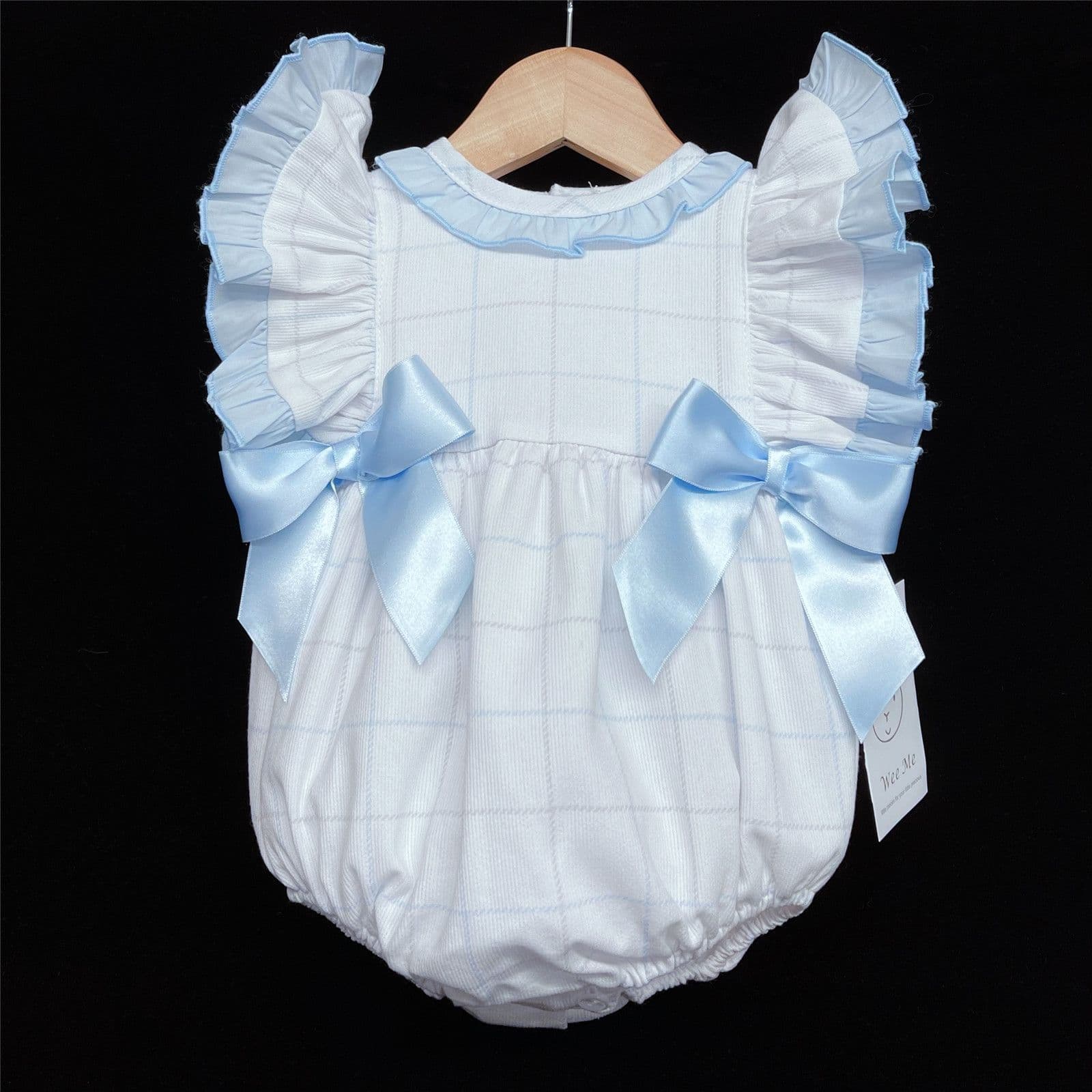 *SALE* Blue Check Pattern Frilly Shoulder Romper "MYD305 B"