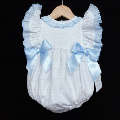 *SALE* Blue Check Pattern Frilly Shoulder Romper "MYD305 B"