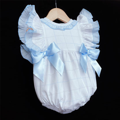 *SALE* Blue Check Pattern Frilly Shoulder Romper "MYD305 B"