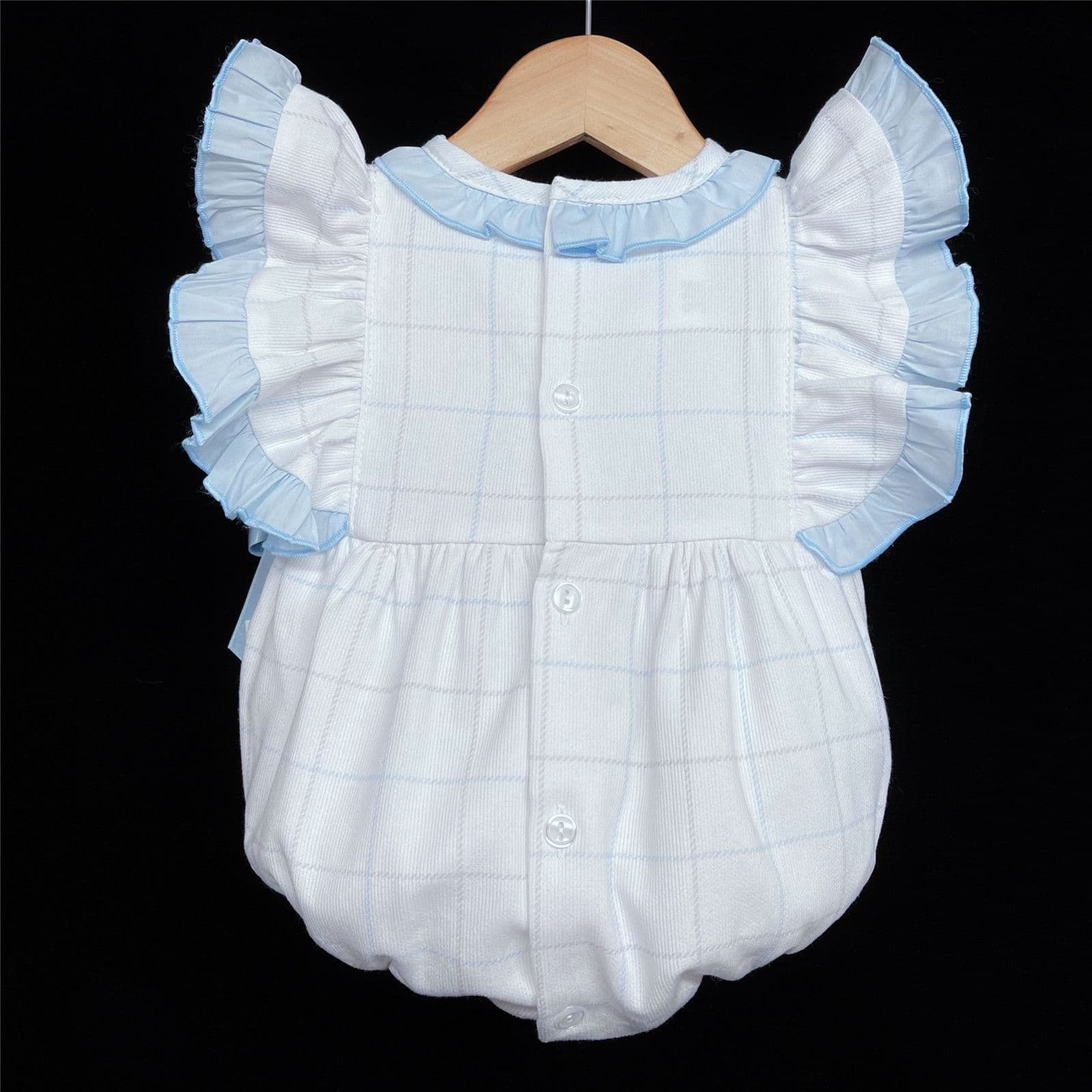 *SALE* Blue Check Pattern Frilly Shoulder Romper "MYD305 B"