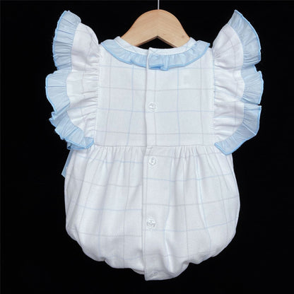 *SALE* Blue Check Pattern Frilly Shoulder Romper "MYD305 B"
