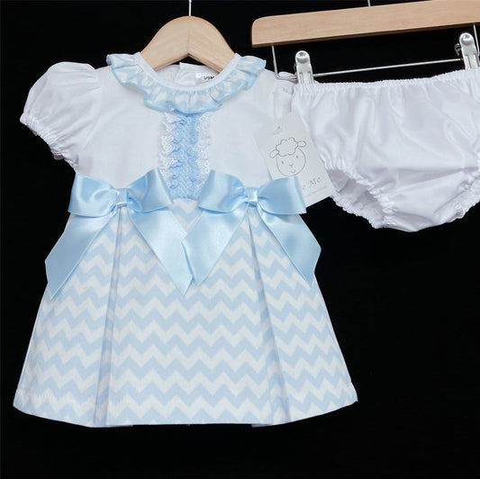 *SALE* Blue Chevron Print A Line Bow Dress with Pants "MYD304 B"
