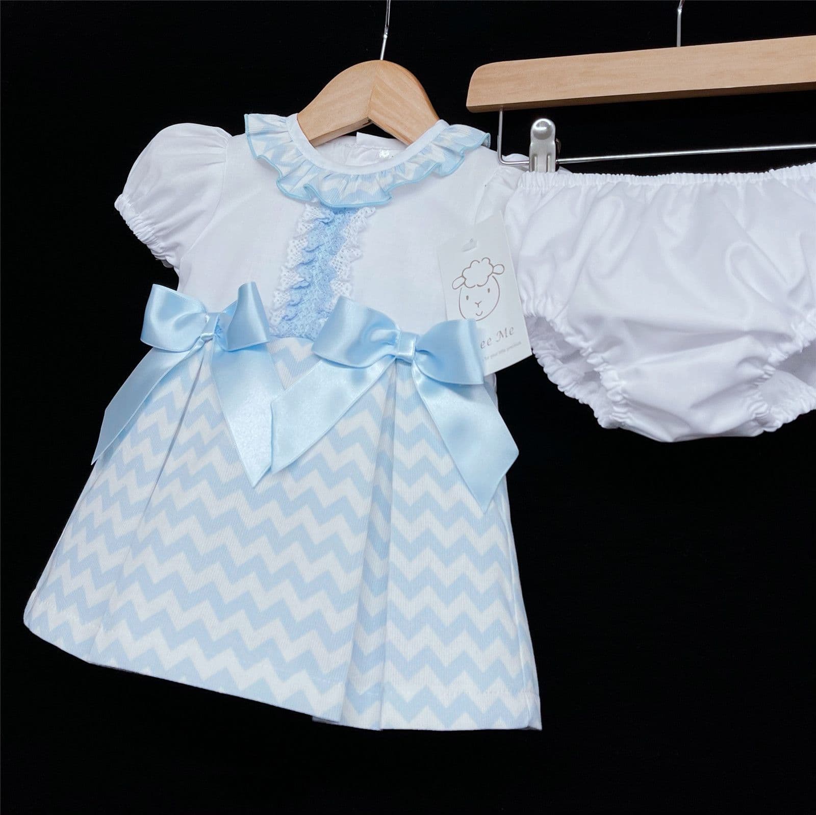 *SALE* Blue Chevron Print A Line Bow Dress with Pants "MYD304 B"