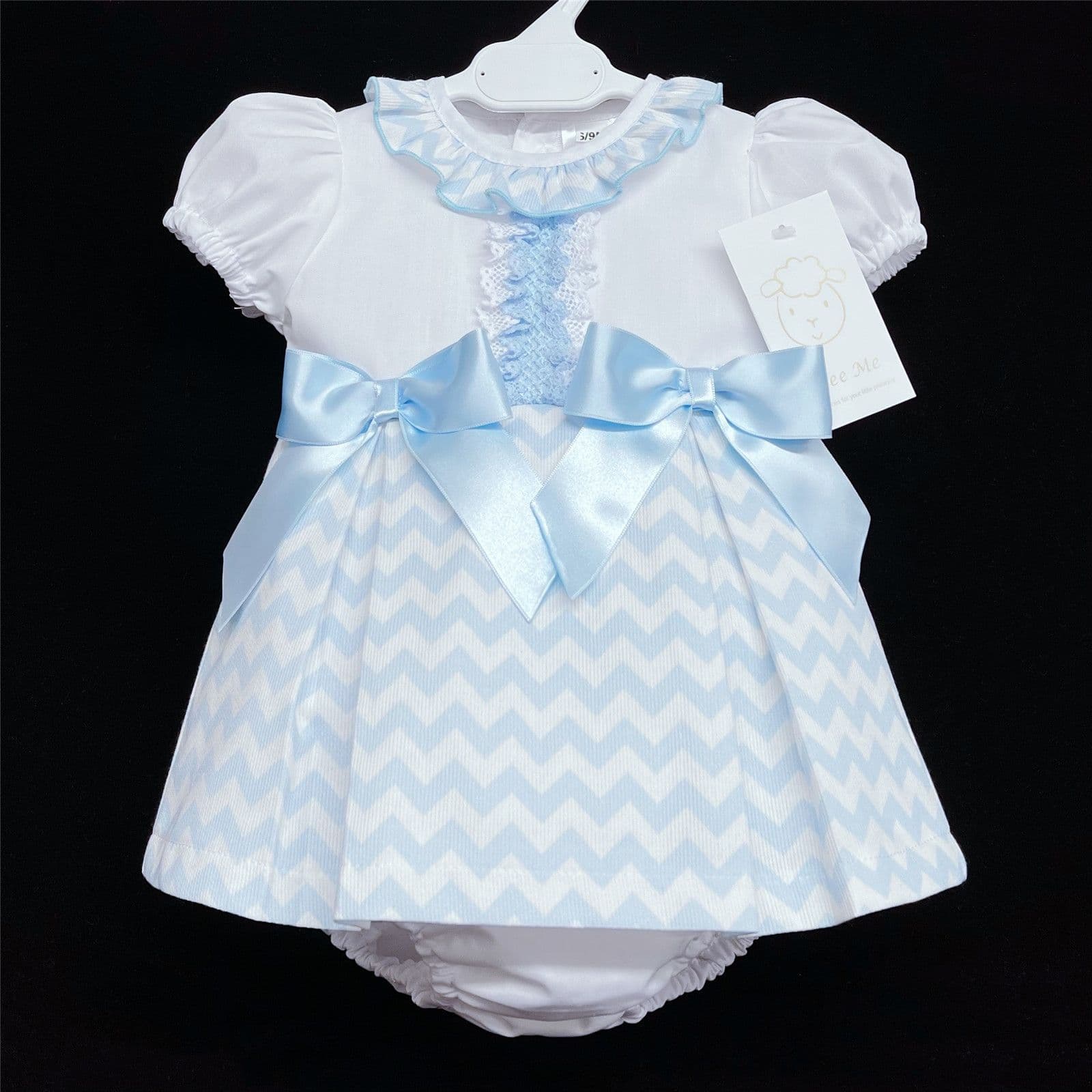 *SALE* Blue Chevron Print A Line Bow Dress with Pants "MYD304 B"