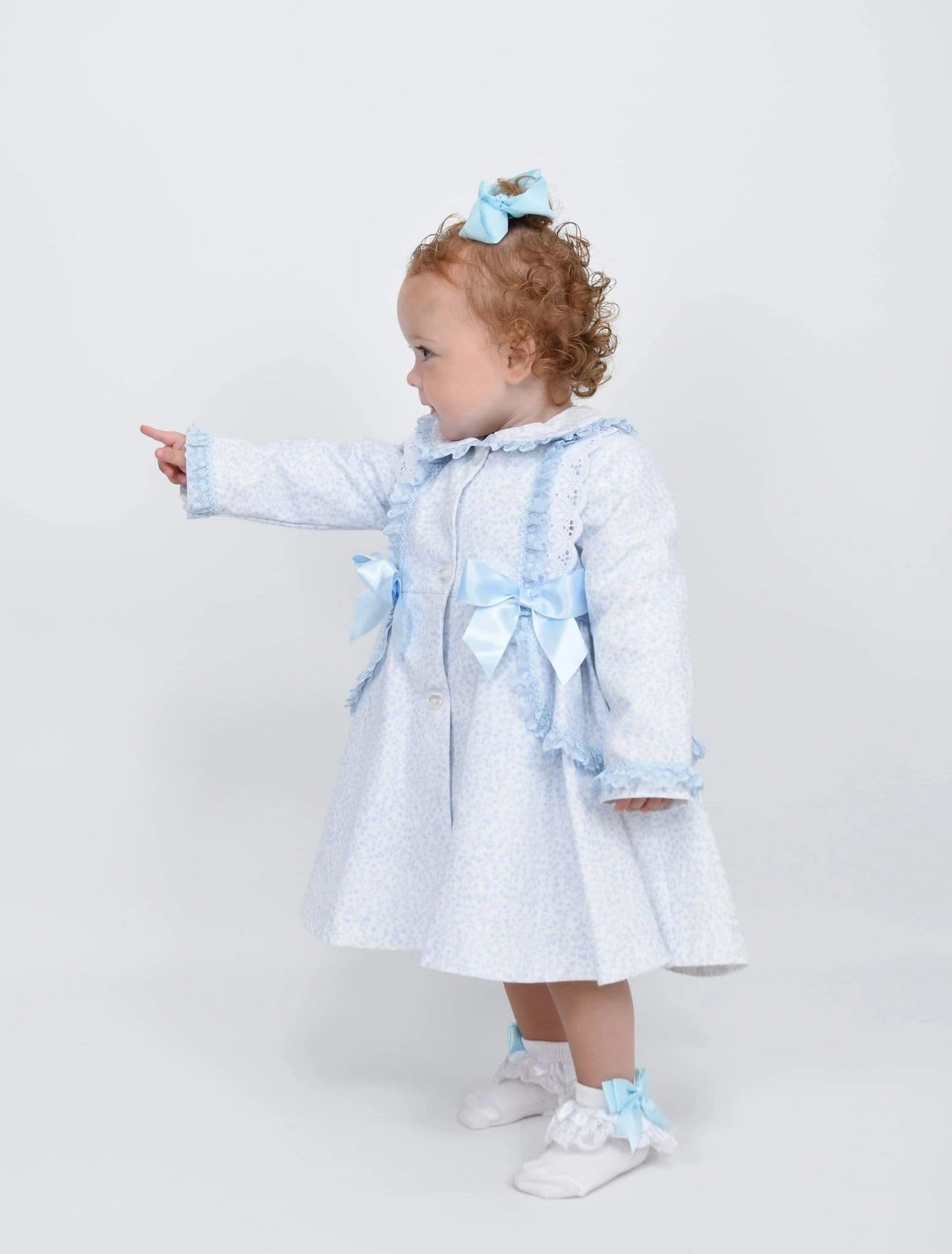 *SALE* Blue Floral Print Waffle Puff Ball Jacket Satin Bows "MYD806B"