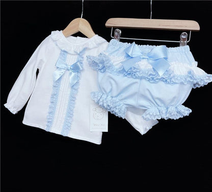 *SALE* Blue Lacey Shorts Set Big Satin Bow "MYD831B"