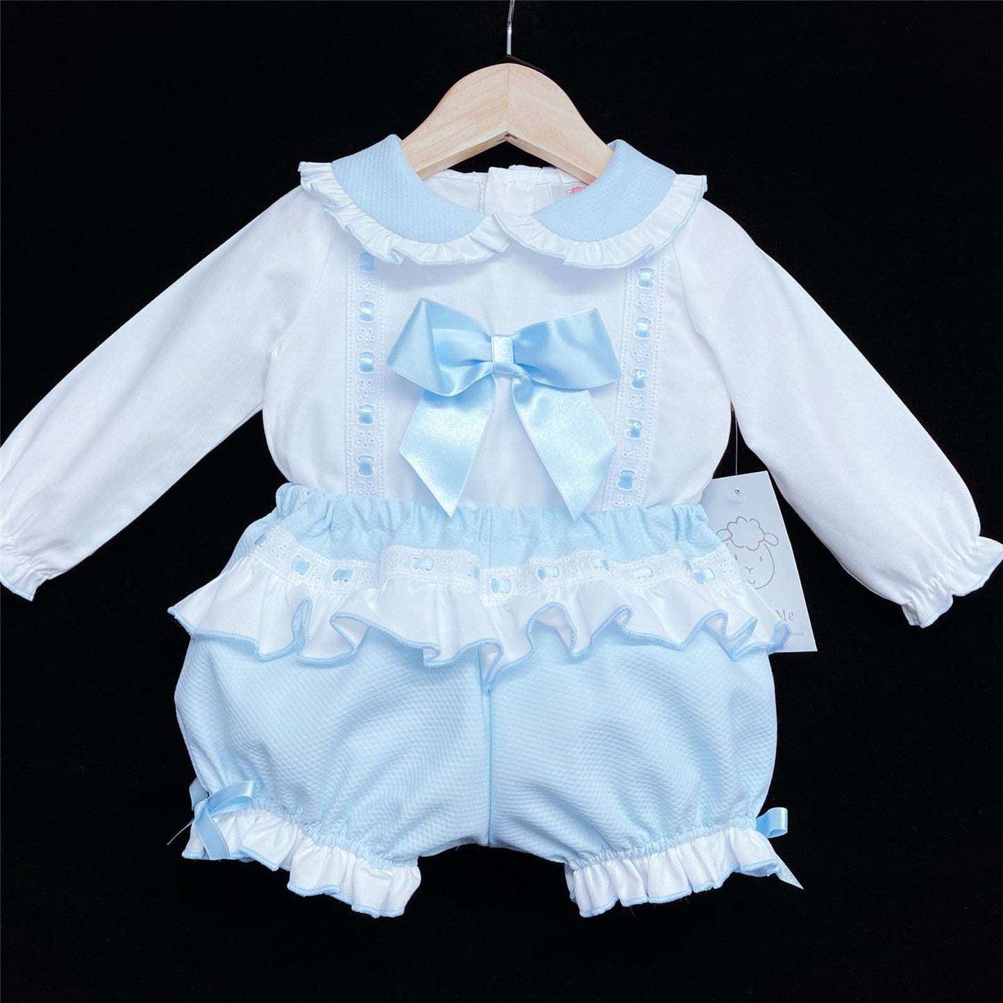 *SALE* Blue Long Sleeve Shorts Set Big Satin Bow "MYD830B"