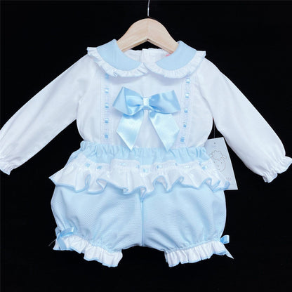 *SALE* Blue Long Sleeve Shorts Set Big Satin Bow "MYD830B"