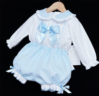 *SALE* Blue Long Sleeve Shorts Set Big Satin Bow "MYD830B"