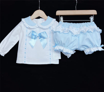 *SALE* Blue Long Sleeve Shorts Set Big Satin Bow "MYD830B"