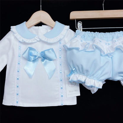 *SALE* Blue Long Sleeve Shorts Set Big Satin Bow "MYD830B"