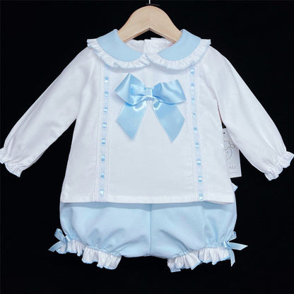 *SALE* Blue Long Sleeve Shorts Set Big Satin Bow "MYD830B"