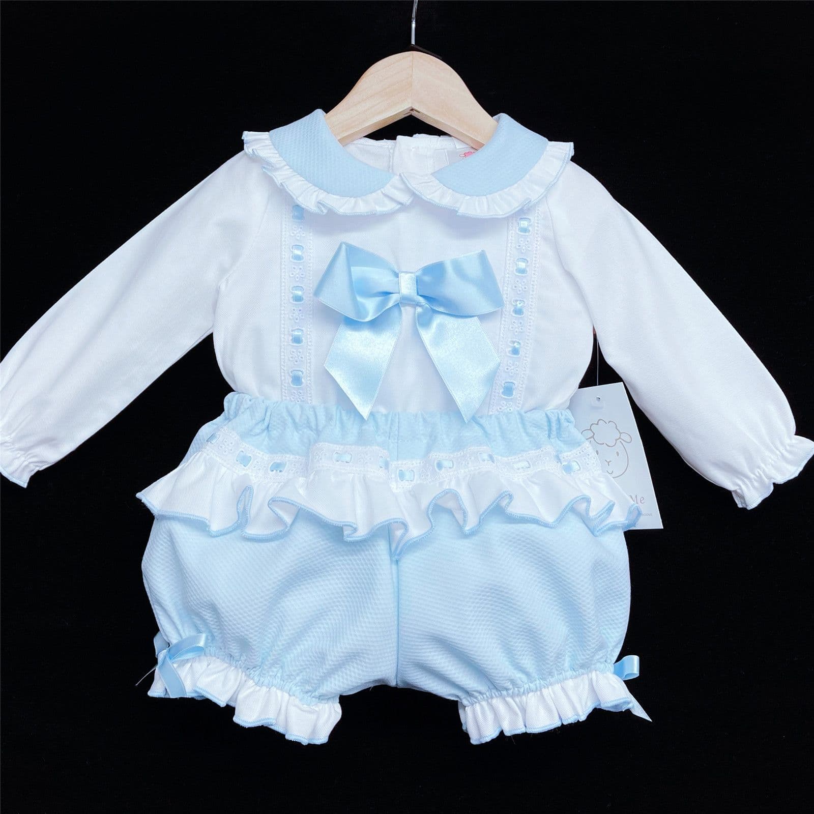 *SALE* Blue Long Sleeve Shorts Set Big Satin Bow "MYD830B"