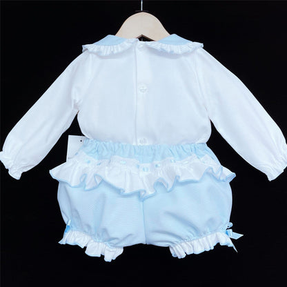 *SALE* Blue Long Sleeve Shorts Set Big Satin Bow "MYD830B"