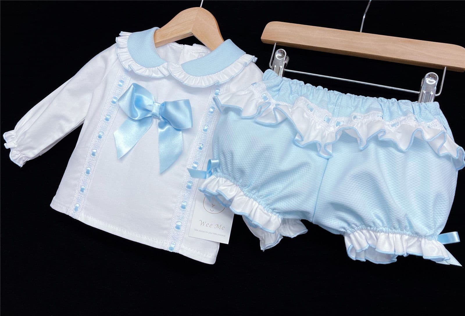 *SALE* Blue Long Sleeve Shorts Set Big Satin Bow "MYD830B"
