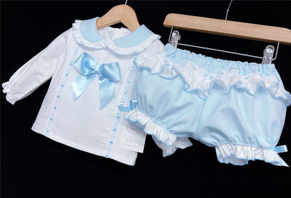*SALE* Blue Long Sleeve Shorts Set Big Satin Bow "MYD830B"