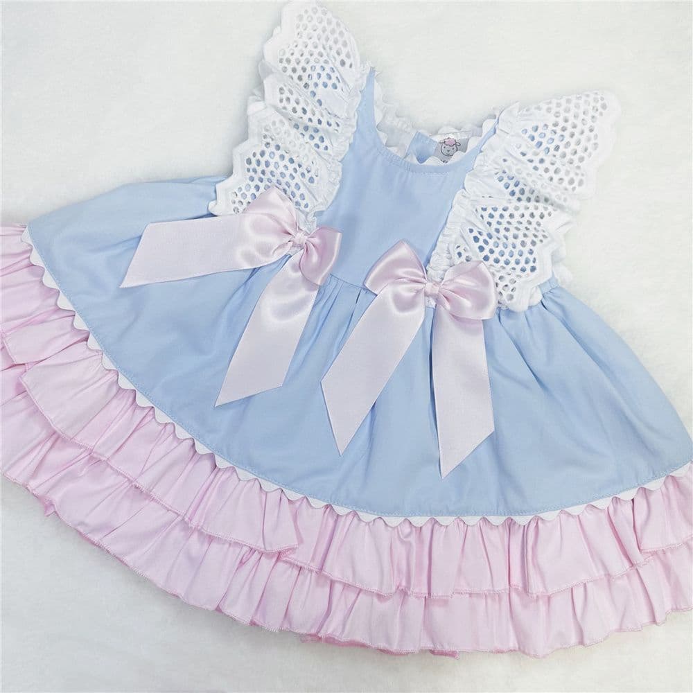 *SALE* Blue Puff Ball Dress Frilly Shoulder Satin Bows "2158 Blue"