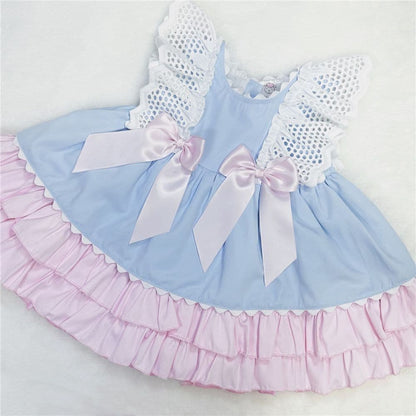 *SALE* Blue Puff Ball Dress Frilly Shoulder Satin Bows "2158 Blue"