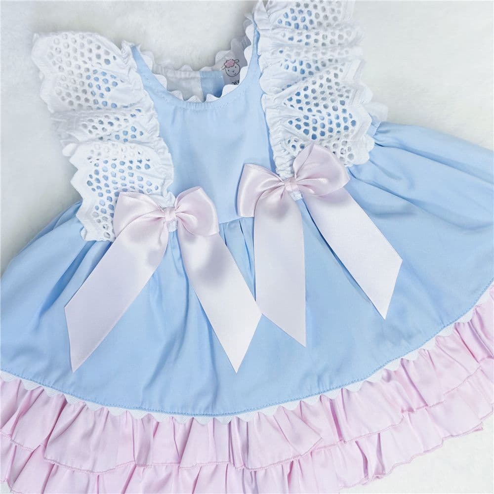 *SALE* Blue Puff Ball Dress Frilly Shoulder Satin Bows "2158 Blue"