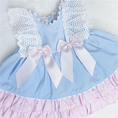 *SALE* Blue Puff Ball Dress Frilly Shoulder Satin Bows "2158 Blue"