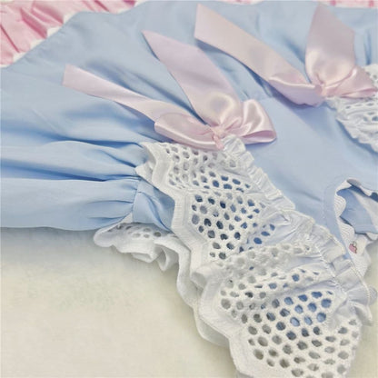 *SALE* Blue Puff Ball Dress Frilly Shoulder Satin Bows "2158 Blue"