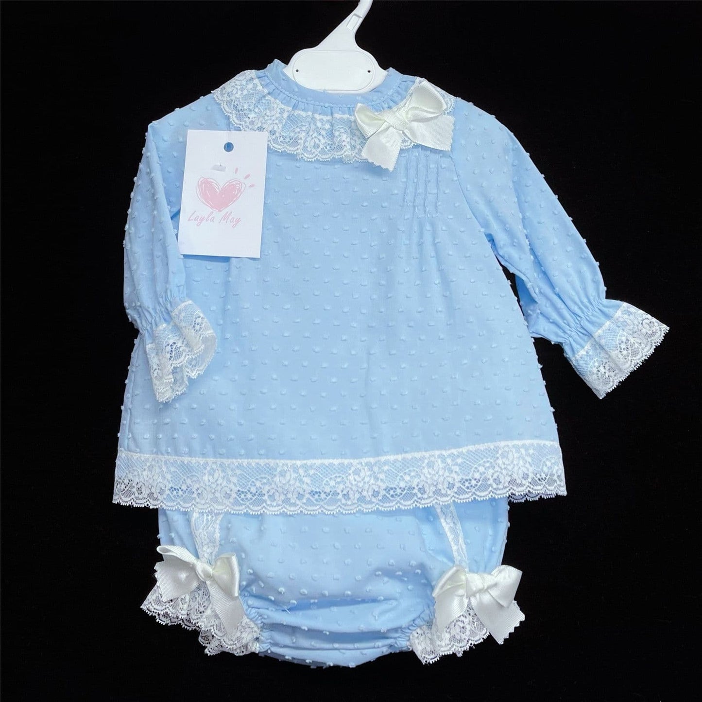 *SALE* Blue Top and Short Set with Satin Bows "LM010B"