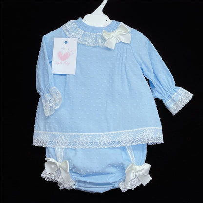 *SALE* Blue Top and Short Set with Satin Bows "LM010B"