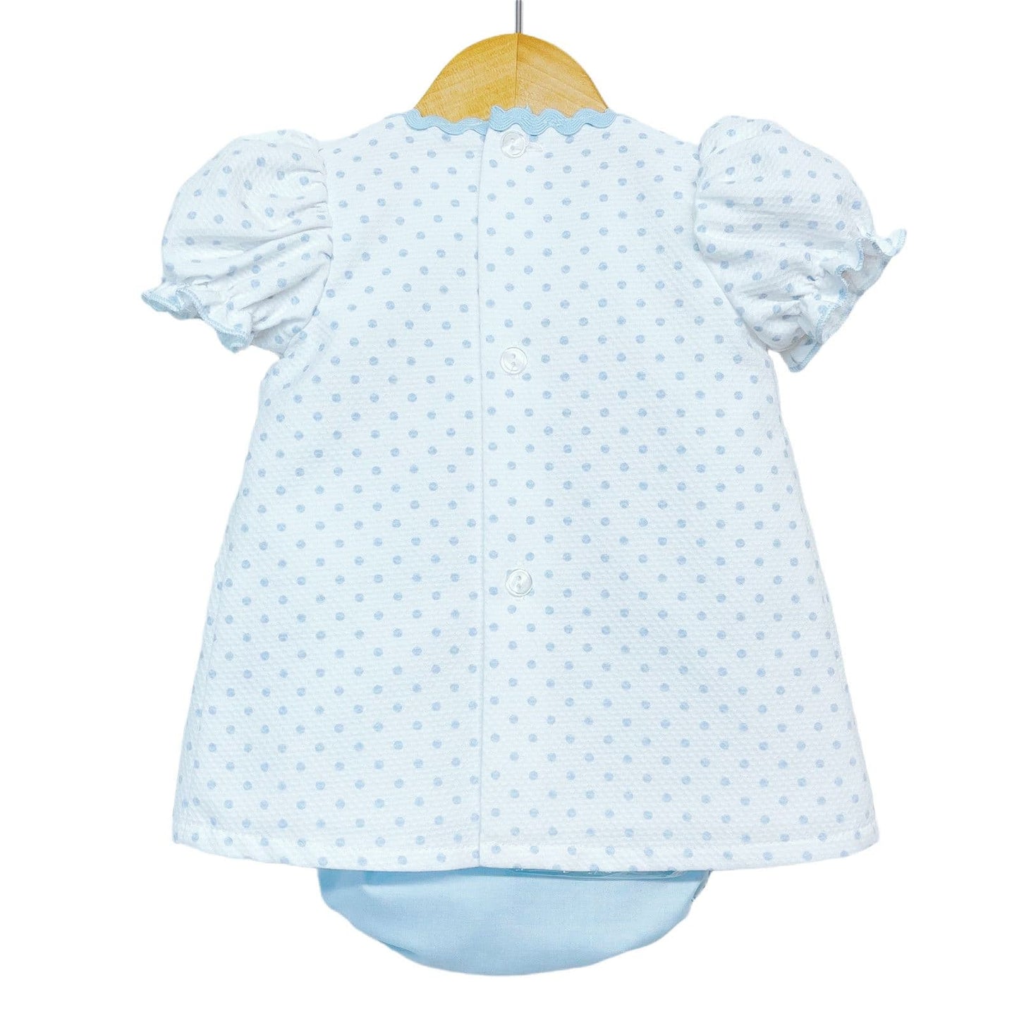 *SALE* Blue Waffle Smocked Dress with Pants Satin bow "MYD2202 B"