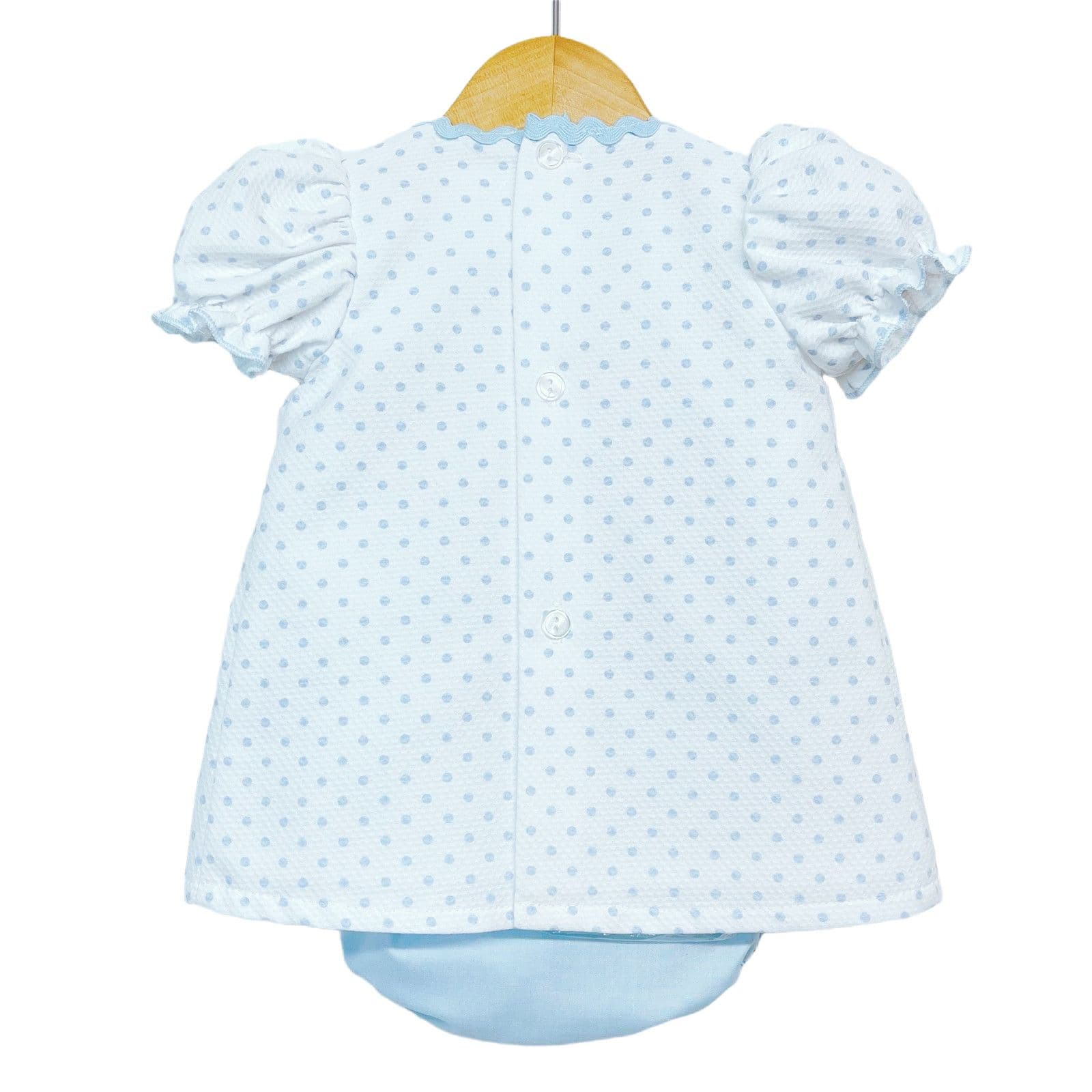 *SALE* Blue Waffle Smocked Dress with Pants Satin bow "MYD2202 B"