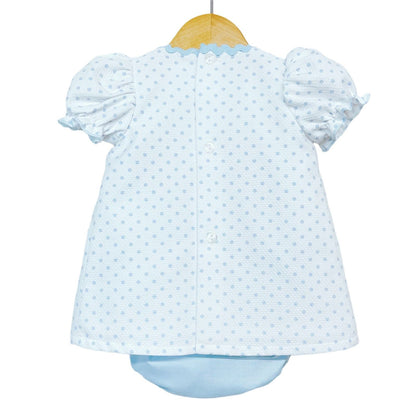 *SALE* Blue Waffle Smocked Dress with Pants Satin bow "MYD2202 B"