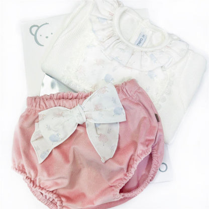 *SALE* Calamaro Baby Girl Beige with Peach Romper Set "17862"