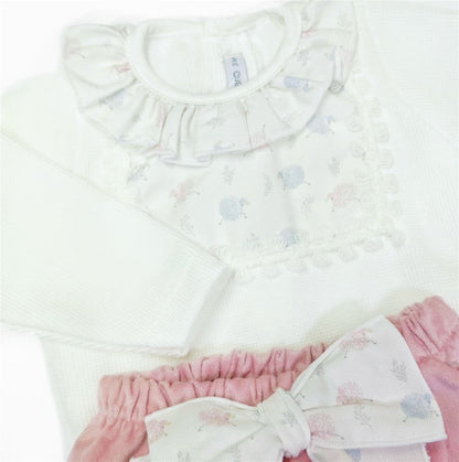 *SALE* Calamaro Baby Girl Beige with Peach Romper Set "17862"